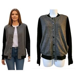 BCBGeneration Womens Knit Varsity Bomber Sweater Size S Gray Black Snap Front